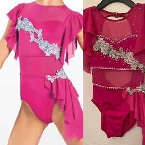 Weissman solo custom dance costume hot pink Rhinestone applique Joy SH12281 XSA